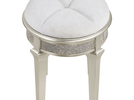 Colwood - Upholstered Oval Vanity Stool With Glitter Trim Seat - Silver Gray