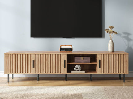 78" TV Stand For TVs Up To 85" With Closed Storage, Living Room Entertainment Center - Natural Wood