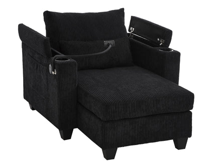 Convertible Chaise Lounge Sofa Chair With USB Ports, Cup Holders, Phone Holder And Storage