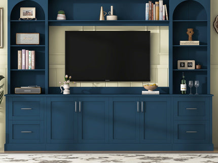 Arched Entertainment Center Wall Unit With Drawers, TV Stand