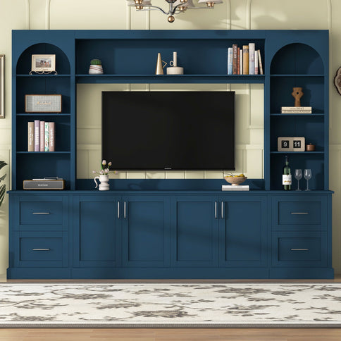 Arched Entertainment Center Wall Unit With Drawers, TV Stand