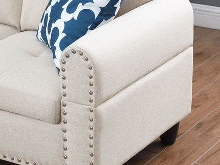 Alger - Wide Left Hand Facing Sofa & Chaise With Ottoman - Beige