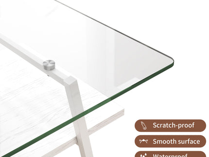 Rectangle Coffee Table, Tempered Glass Tabletop With Metal Legs, Modern Table For Living Room