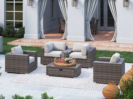 Wicker Seating Group Set With Table And Cushions