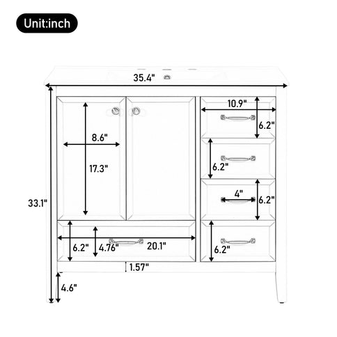 Elegant Vintage Bathroom Vanity & Sink And Soft Closing Door, 4 Drawers Of Different Sizes Frame