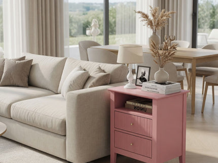 Fluted Nightstand With 2 Drawers