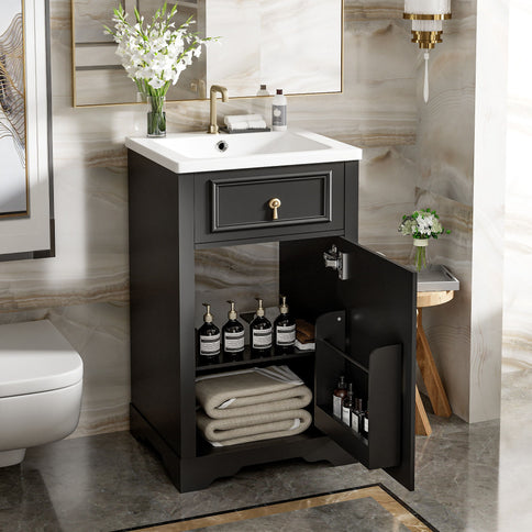 Elegant Bathroom Vanity With Ceramic Sink, Soft Close Door, Adjustable Shelf