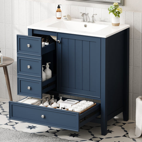 Modern Bathroom Vanity With Sink, 1 Cabinet & 3 Drawers