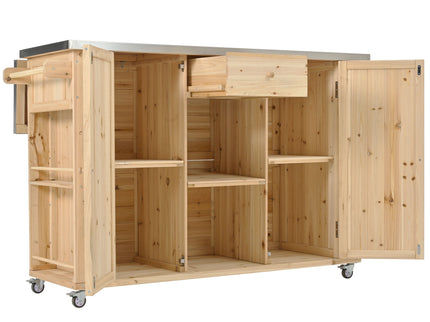 Outdoor Kitchen Island With Stainless Steel Top, Ample Storage Space, Towel And Spice Racks And A Bottle Opener