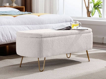 Storage Ottoman Bench For End Of Bed Legs, Modern Camel Faux Fur Entryway Bench Upholstered Padded With Storage For Living Room Bedroom