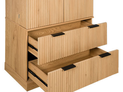 Fluted Kitchen Pantry Cabinet With 2 Large Drawers & 8 Door Spice Rack Freestanding Storage Organizer - Oak