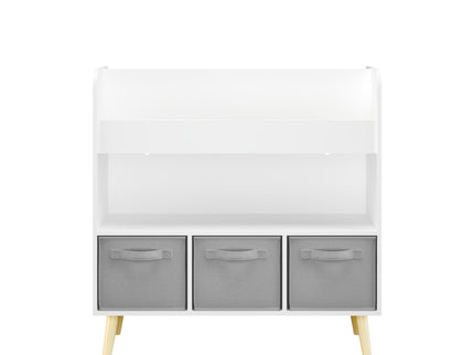 Bookshelf With 3 Bins, Storage Shelf For Toys And Books - White