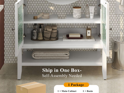 Bathroom Vanity With Ceramic Sink, Adjustable & Open Shelf