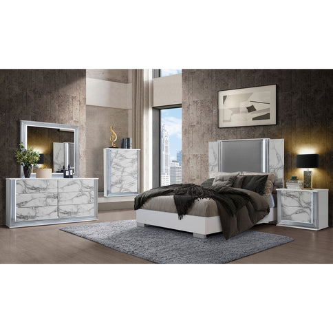 Moon - Marble Nightstand With LED - White