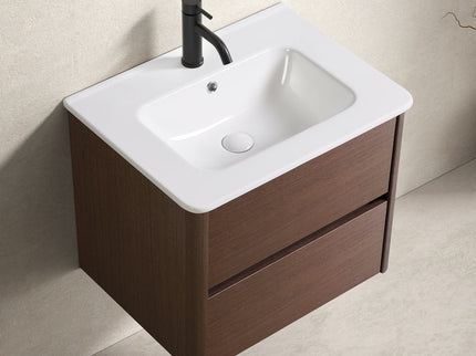 Wall Mounted Bathroom Vanity With Soft Close Drawer - Black Brown