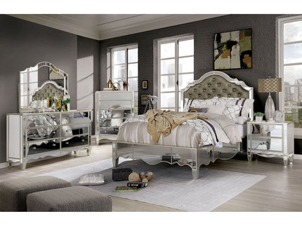 Nightstand With Mirror Panels - Silver