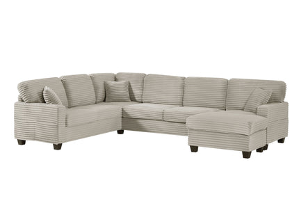 Upholstered U-Shaped Sectional Sofa With Movable Ottoman And Side Storage Pockets