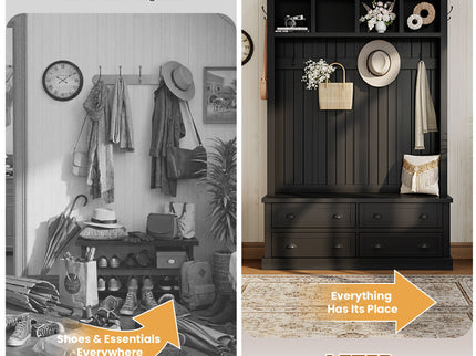 Hall Tree With 4 Drawers, Coat Rack With 6 Hooks