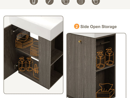 Bathroom Vanity With Sink, Freestanding Wood Grain Cabinet With Storage