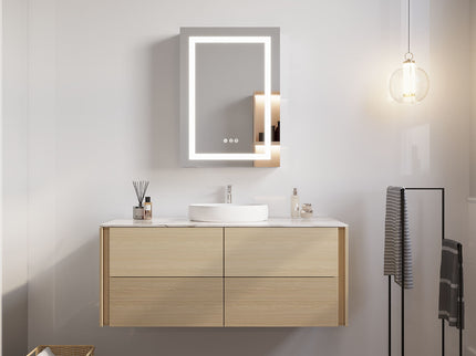 Bathroom Medicine Cabinet With LED Mirror, Anti-Fog, Waterproof, 3000K~6000K Single Door Lighted Bathroom Cabinet With Touch Swich
