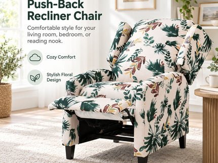 Wingback Recliner Chair With Padded Arms - Green