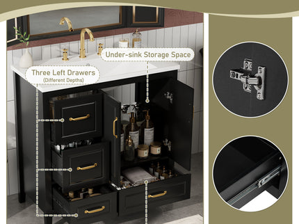 Bathroom Vanity With Sink, Soft Closing Doors & Drawers, Metal Handles