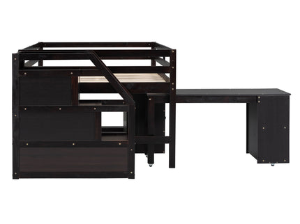Loft Bed With Retractable Writing Desk And 3 Drawers With Storage Stairs And Shelves
