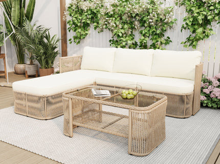 Outdoor Modular Conversation Sofa With Cushions And Coffee Table - Beige