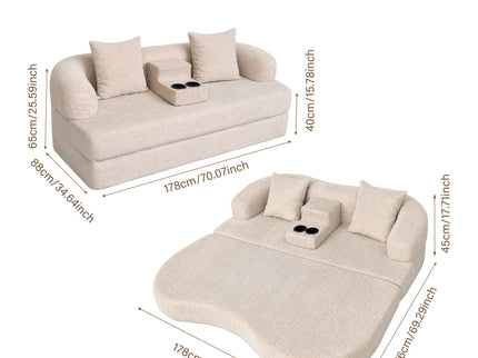 2 In 1 Convertible Sleeper Sofa Bed With Cup Holders