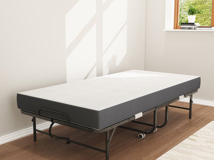 Twin Extra Long Folding Bed For Tall People, Heavy-Duty Rollaway Guest With Memory Foam Mattress - Black