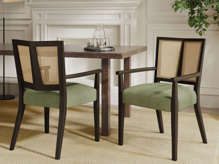 Mid Century Modern Arm Dining Chair Set With Rattan Backrest