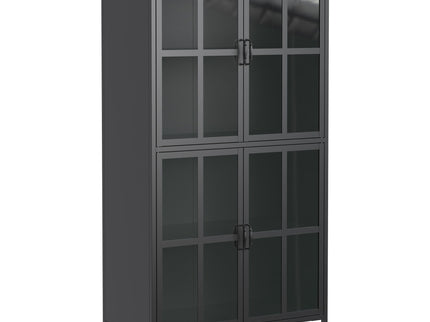 Premium Metal Storage Cabinet With Tempered Glass Doors, Adjustable Shelves, And Anti Tipping Device - Black