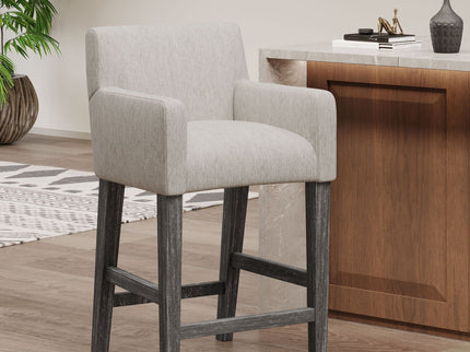 Charmed Upholstered Counter Stool With H Frame Base And Round Arms