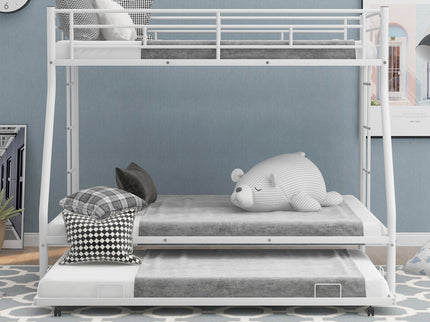 Bunk Bed With Steel Frame And Trundle, 2 Side Ladders