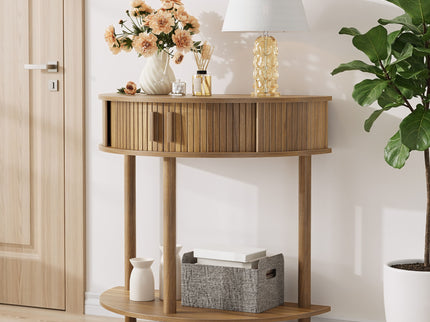 Half Moon Console Table For Living Room - Walnut