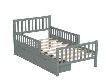 Platform Bed With Guardrails On Both Sides And 2 Storage Drawers
