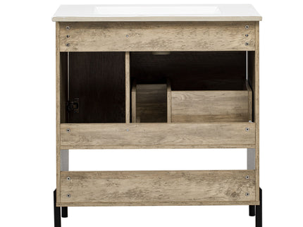 Bathroom Vanity Cabinet With Sink, Sliding Drawer, Soft Closing Door, Open Shelf - Natural Wood