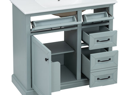 Bathroom Vanity With Sink, 2 Tip Out Drawers, Soft Close Hinges - Gray