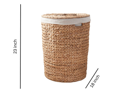 Ludmilla Round Tall Water Hyacinth Woven Wicker Laundry Hamper With Lid - For Clothes, Toys And Book Storage With Removable Liner - 18" X 18" X 23" - Natural Brown
