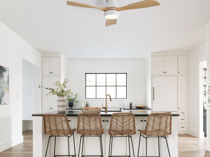48" Ceiling Fan With Light, Dual Mount (Flush / Downrod), Dimmable LED, Quiet DC Motor, 3 Blades