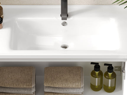 Wall Mounted Bathroom Vanity With Sink, 2 Open Shelves - White