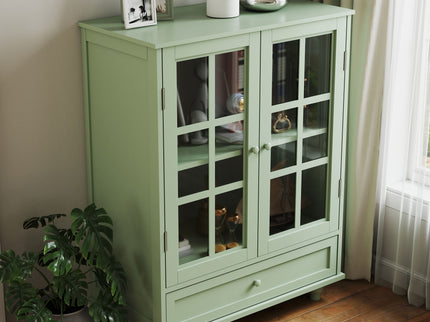 Minimalist Buffet Cabinet With Double Glass Doors And Drawer