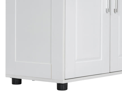 Tall And Wide Bathroom Floor Storage Cabinet With 4 Doors, Adjustable Shelves - White