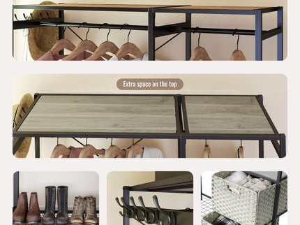 Garment Rack With Shelves, 2 Wicker Drawers, 4 Hooks, Organizer