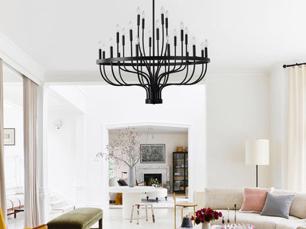 24 Light Chandelier Industrial Iron Candle Chandelier Modern Suspended Farmhouse Chandeliers Pendant Light Fixtures For Dining Room Bedroom Living Room Kitchen Island Foyer E12 Bulb (No Include) - Black