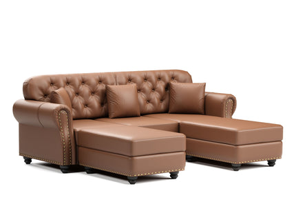 Upholstered Sofa With Nailhead Trim, Rolled Armrests With Ottoman