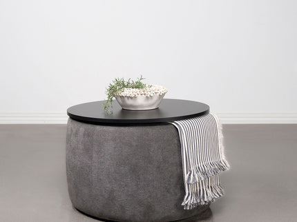 Reeves - Round Upholstered Lift Top Storage Ottoman - Gray