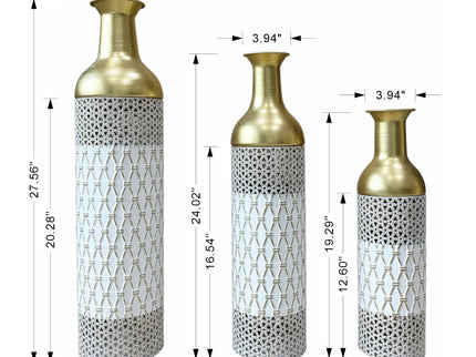 Tall Floor Vase Decorative Vase, Home Accent Decor (Set of 3) - White / Gold
