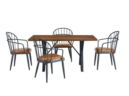 5 Piece Industrial Style Indoor Upholstered Dining Set With Metal Legs - Brown