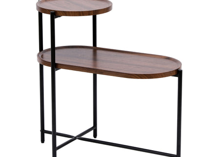 Round Coffee Table With Storage Tray 2 Tier Oval End Tables Wooden Small Side Table For Living Room